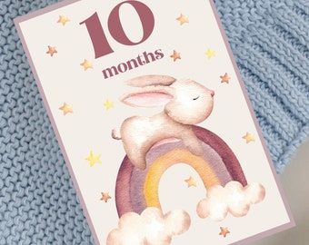 Baby Monthly Milestone Cards, Boho Rainbow and Bunny Milestone Cards, Baby Shower Gift, Digital Download, Printable M0002