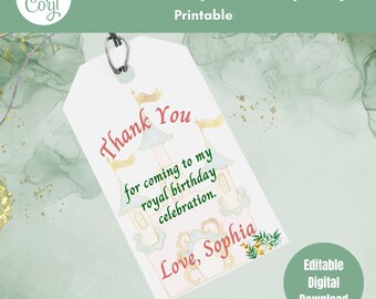 Editable Birthday Princess Party Favor Gift Tags, Royal Celebration Thank You Tag for Instant Download, Digital Download, Printable BP0002