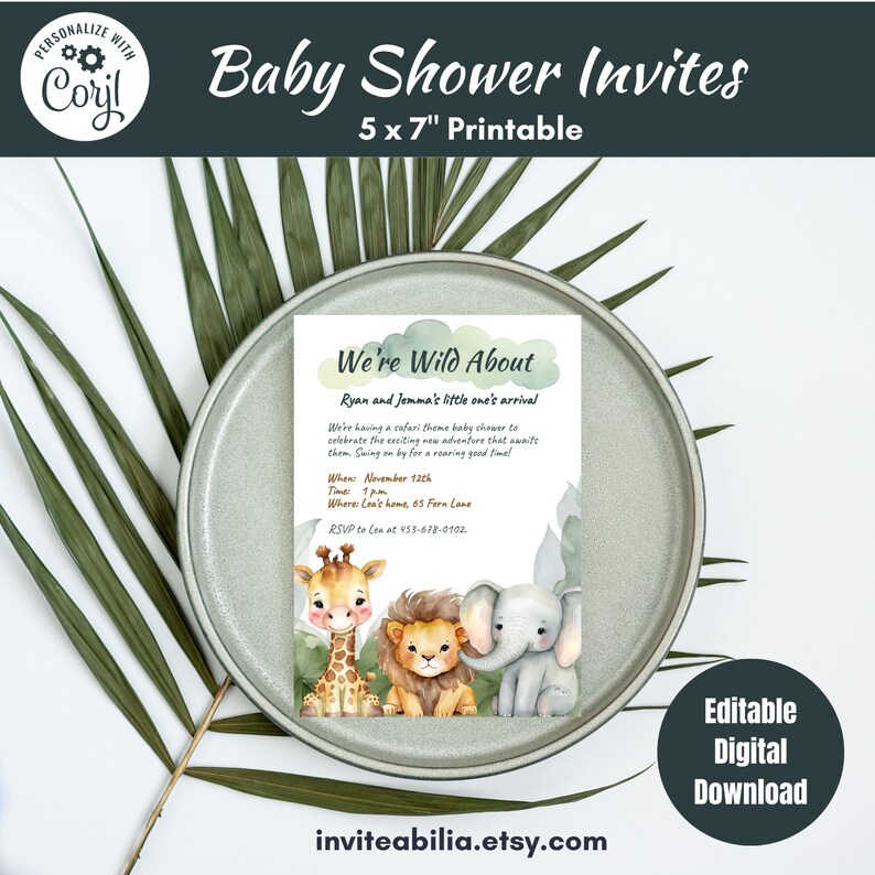 Editable Safari Baby Shower Invitation, Jungle Baby Shower Theme Invite ...