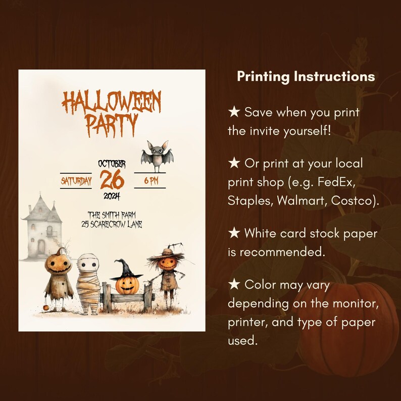 Editable Country Halloween Invitation, Vintage Halloween Costume Party