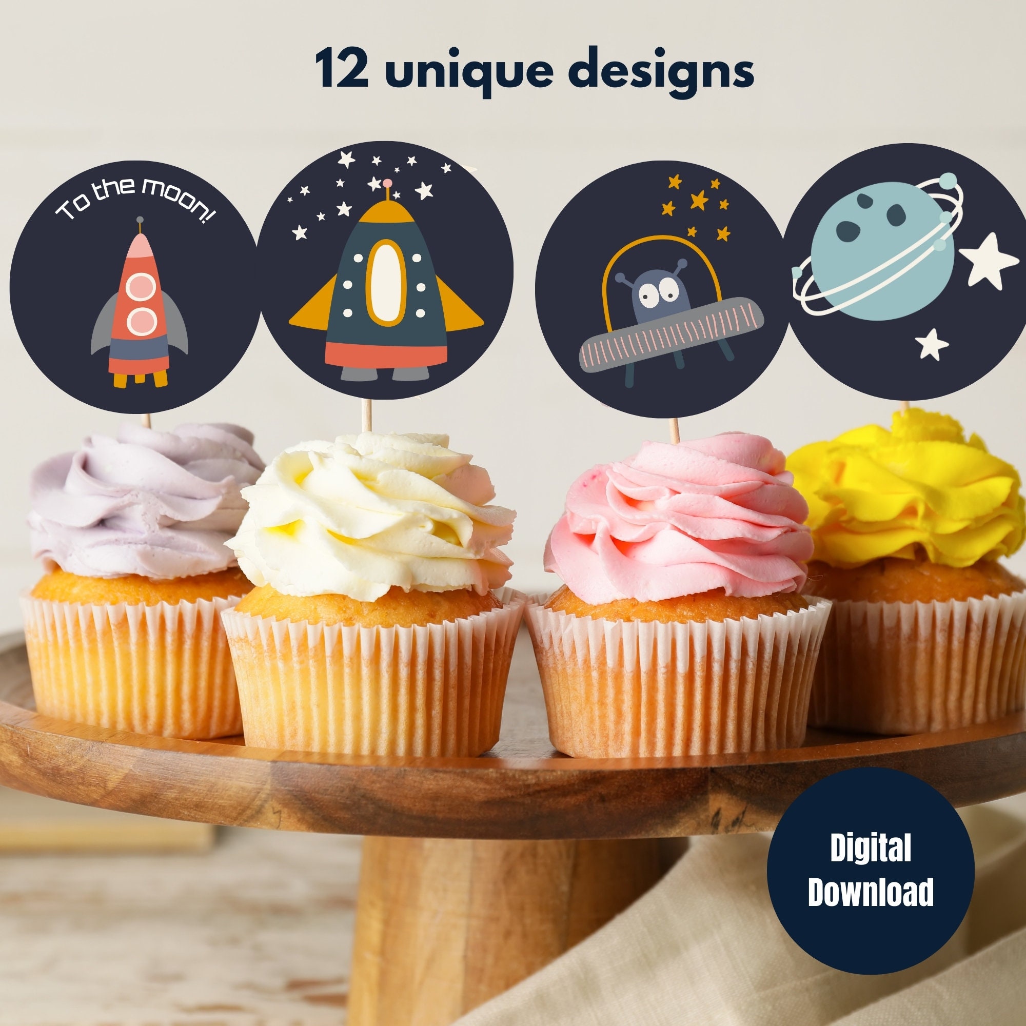 Outer Space Cupcake Toppers, Out of This World Cake Topper, Space Theme Digital Download ...