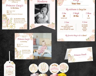 1st Birthday Princess Party Bundle, Princess Party Décor and Invitations, Digital Downloads, Printables BP0001