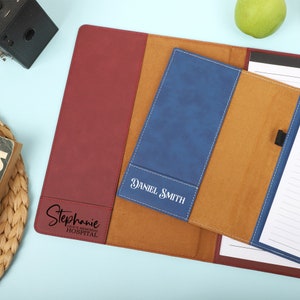 Leather Portfolio with Notepad Holder, Personalized Padfolio, Company Gifts, Monogrammed Leather Portfolio, Logo/Name Engraved Portfolio