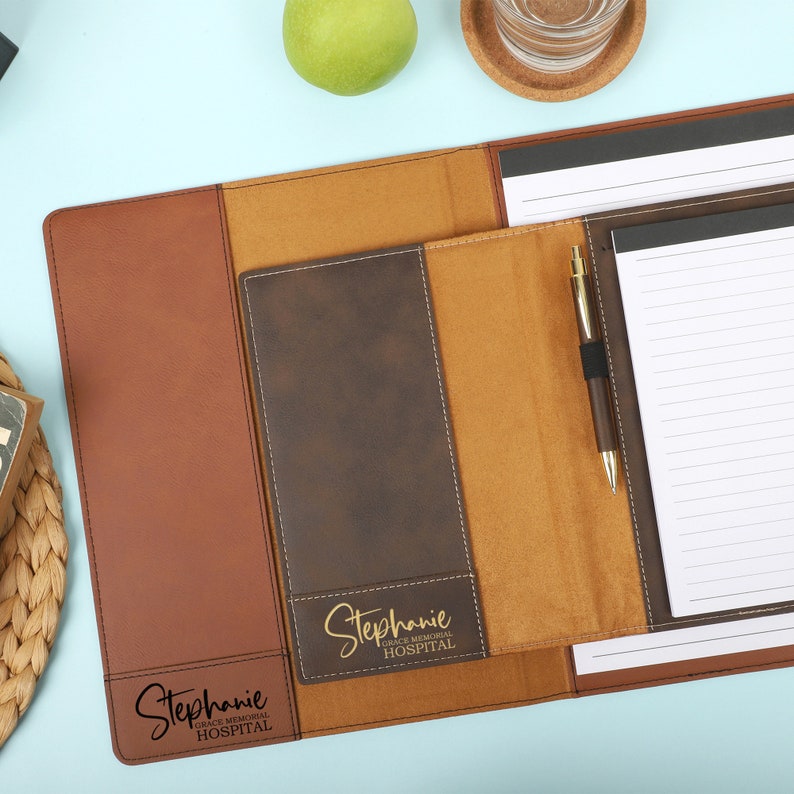 Leather Portfolio With Notepad Holder, Personalized Padfolio, Company