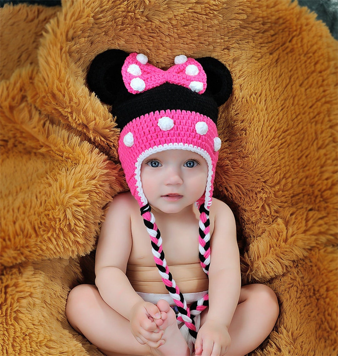 Girl Minnie Mouse Hat With Earflaps 100 Handmade Crochet Etsy