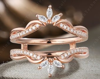 Unique Rose gold wedding band for women  Moissanite wedding band vintage Bridal ring Half eternity Stacking Matching Bridal gift for her