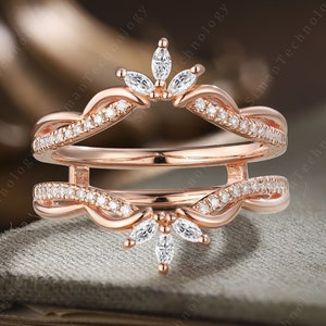 Alianza única de oro rosa para mujeres Alianza de bodas Moissanite vintage Anillo nupcial Media eternidad Apilamiento Regalo nupcial a juego para ella