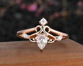 Vintage Marquise Engagement Ring，Women Rose Gold Art Deco Moissanite Engagement Ring，Cluster Diamond Ring，Bridal Anniversary Promise  Ring