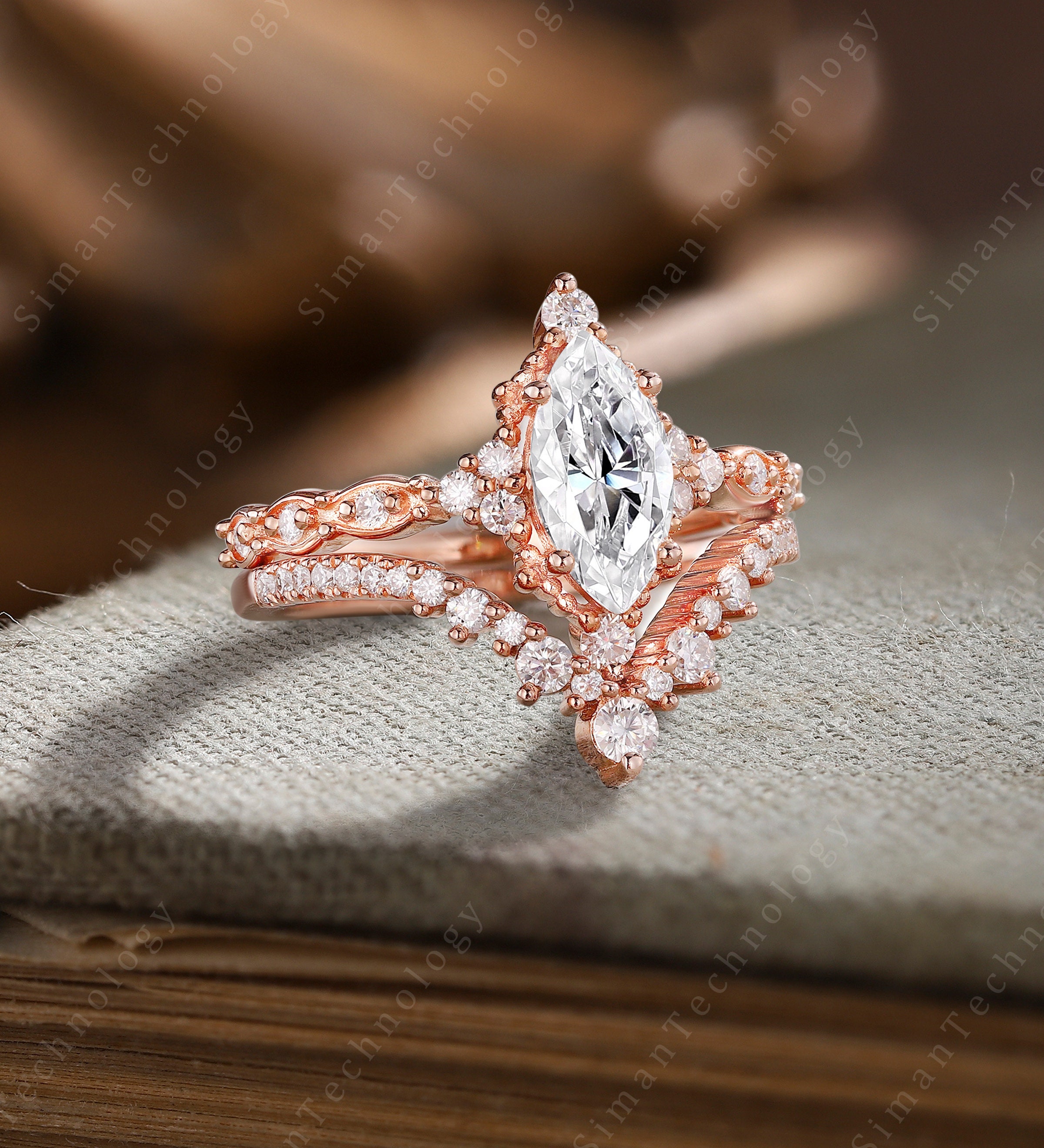 Marquise geslepen Moissaniet verlovingsring set vintage bruids set roségoud  unieke vrouwen gebogen diamanten trouwring belofte ring jubileumcadeau -  Etsy België, image size:2400x2640