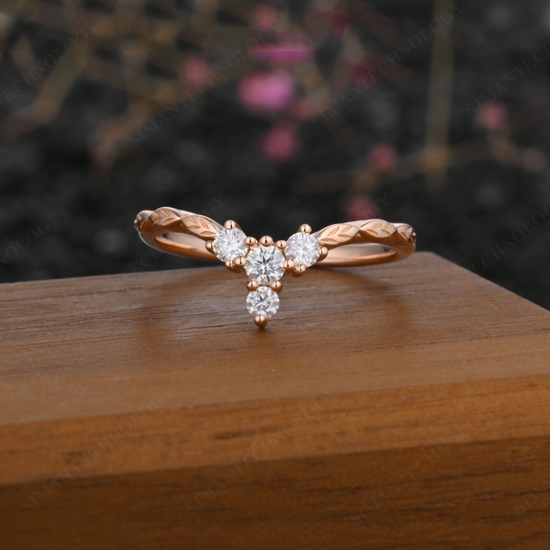 Vintage Art Deco Rose Gold Wedding Band Unique Moissanite Etsy