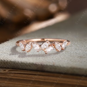 Vintage moissanite Ring rose Gold Diamond Cluster Promise Ring Wedding Band Stacking Marquise cut engagement ring anniversary Gift bridal