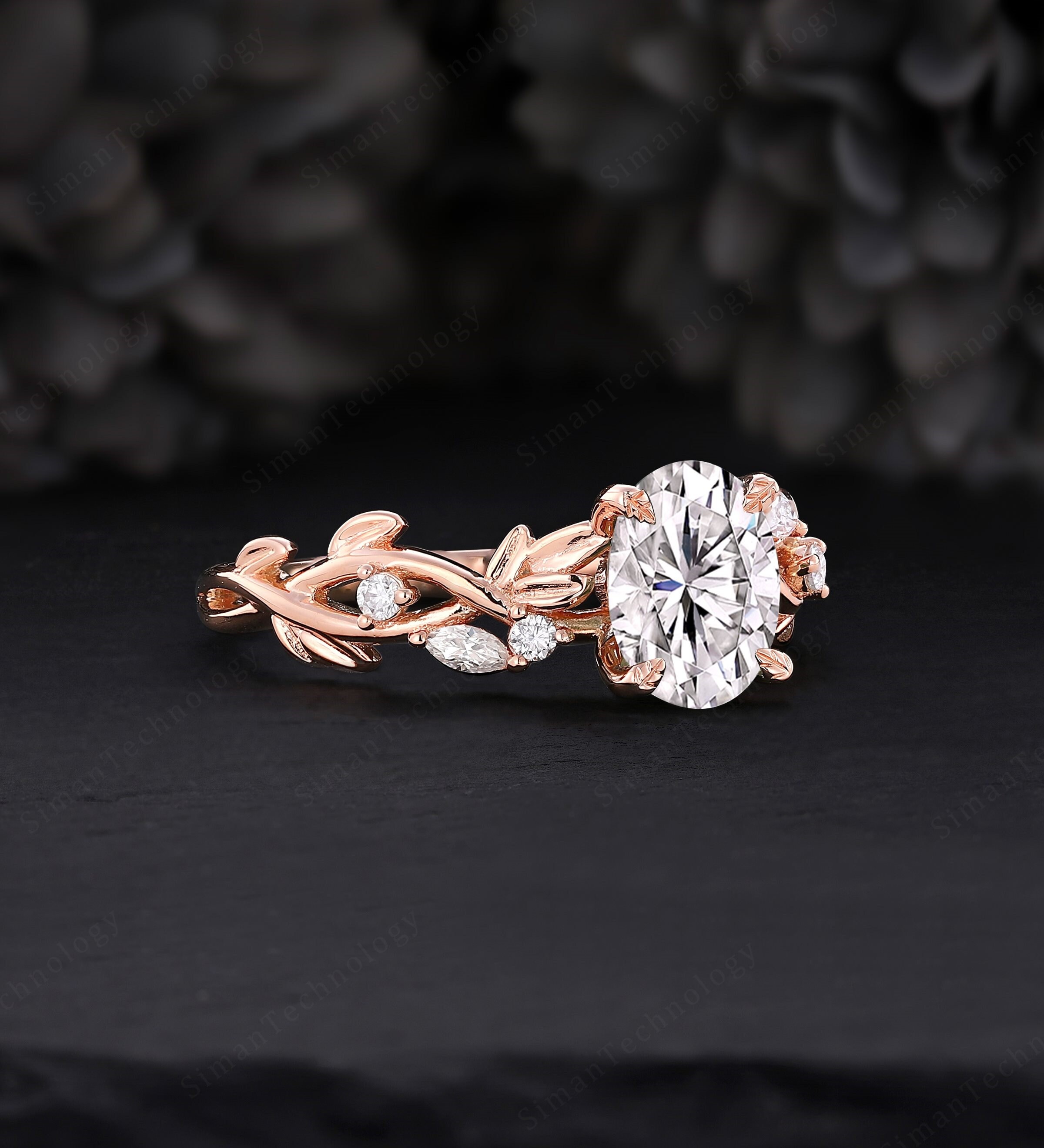 Anillo vintage de corte ovalado Moissanite Rngagement hoja de oro rosa naturaleza marquesa anillo de diamantes unico floral anillo de boda regalo de aniversario para ella Etsy Espana