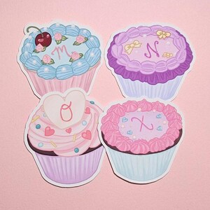 Alphabet Cupcake Vinyl Stickers / Laptop Decor, Waterproof Stickers, Cute Vintage Aesthetic, Sweet treat, Waterbottle Decal,