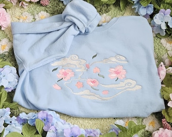 Embroidered Cherry Blossom Crewneck Sweater / Shirt Unisex