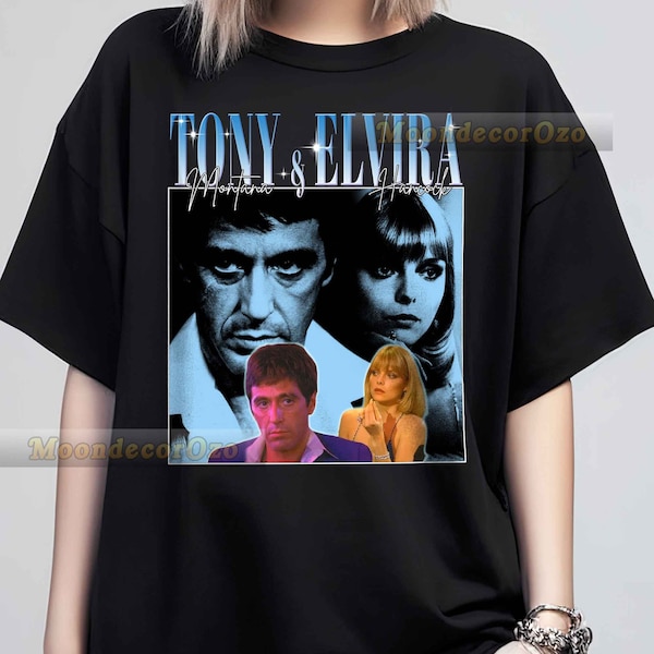 Limited Tony Montana and Elvira Hancock Vintage Clothing, Unisex T-shirt, Tees, SweatShirt, Hoodie, Gift for Women, Man, Movie Fans