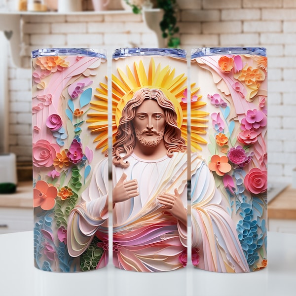 Jesus With Pastel Colors Paper Craft Art 1 20oz Skinny Tumbler Designs PNG - Digital Download