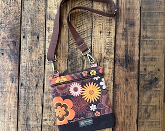 Retro Floral Crossbody Bag Kleine Geldbörse Mehrere Taschen Verstellbarer Riemen