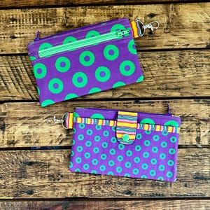 LARGE portefeuille Fishman Donut Porte-monnaie violet et vert Phish Mexico avec plusieurs poches zippées