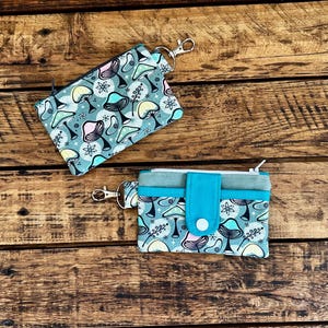 Mini carteira Funky Mushrooms, porta-cartões para concertos, porta-moedas, chaveiro, clipe