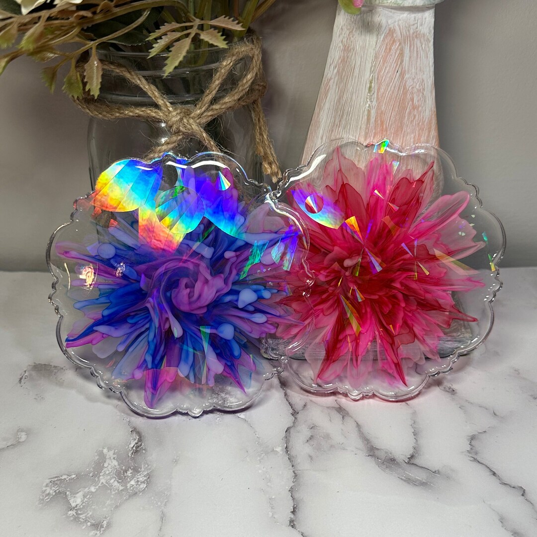 Holographic Resin Nail Art Palette Resin Art Coaster Flower Etsy