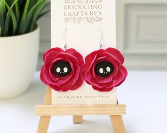 Skull Flower, Handmade Polymer Clay Earrings, Gothic Jewelry, Halloween