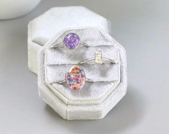 Forever in Bloom Dried Flower Stainless Steel Rings, Multiple Floral Design, Midi Ring, Nailfie Ring