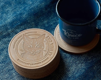 Juego de posavasos de cuero vintage: posavasos de grano completo para café y bar, personalizables con iniciales o texto.