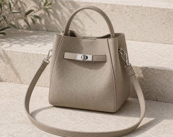 Bolso tipo cubo de piel auténtica, bolso bandolera minimalista, bolso de mano pequeño texturizado, bolso de hombro, regalo
