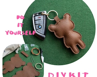 Kit de llavero de oso de cuero DIY: dije para bolso personalizado y hecho a mano