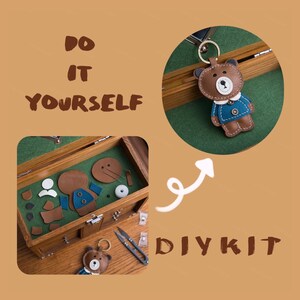 Do It Yourself Leather DIY KIT Bag Charm Handmade Bear Durable Genuine Leather Pendant Cartoon Key Chain Personalized Creative Lover Gift
