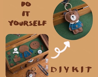 Kit de bricolaje de cuero para hacer uno mismo, colgante de bolso hecho a mano con forma de oso, colgante de cuero genuino duradero, llavero de dibujos animados, regalo creativo personalizado para amantes