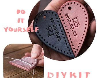 Kit de llavero de corazón de cuero DIY: dije personalizado con nombre grabado