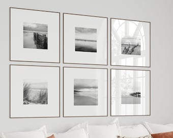 Black and White Beach Photography Gallery Wall, Set of 6 Original Photos (Digital Download)