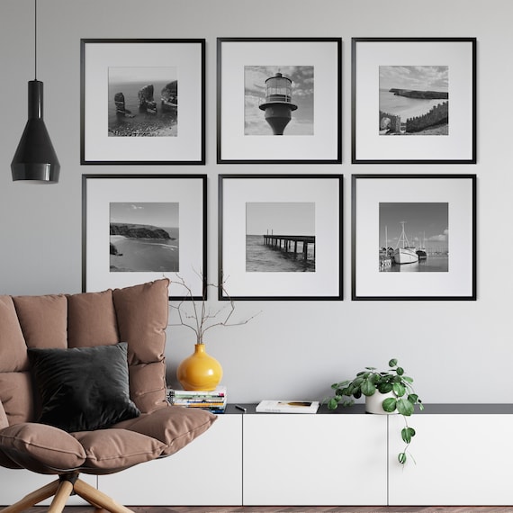Black and White Beach Photography Gallery Wall. Set of 6 Original Photos (Digital Download)
