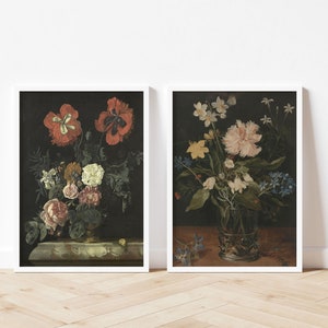 Floral Still Life Paintings - PRINTABLE DIGITAL DOWNLOAD, Vintage Oil Paining, Flowers Art, Dark Flower Painting, Vintage Flower Print,