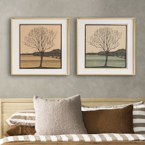 Square Vintage Landscape Art, Vintage Abstract Art, Bedroom Wall Art, Tree Prints, Wall Posters, Vintage Wall Gallery Art, DIGITAL DOWNLOAD