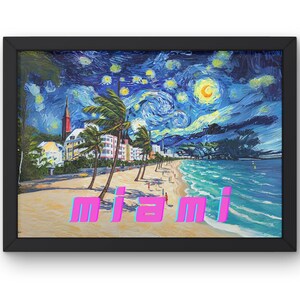 Miami Starry Night Canvas Print: Van Gogh Inspired Coastal Art