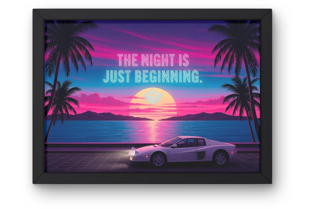 Retrowave Sunset Car Poster: 80s Synthwave Art Print (24x36 Rolled ...