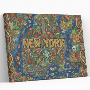 NYC Illustrated Map Print | Colorful Manhattan Art, Travel Decor
