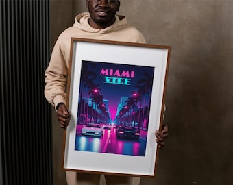 Neon Miami Vice Poster, Retro 80s Synthwave Print