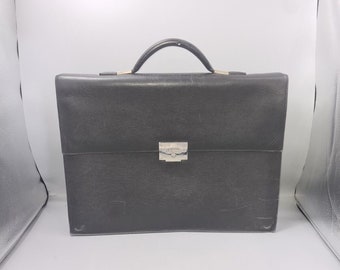 Vintage LOEWE Black Briefcase Bag Leather Business Document Portfolio Work VTG