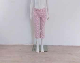 VTG Christian Dior Rosa Größe UK 6 8 EU 34 36 Weiße Trotter Print Crop Hose Jeans