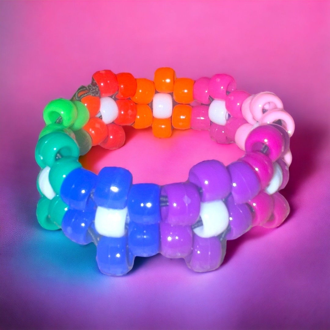 Rainbow Multi Color Flowers Rave Kandi Cuff Bracelet Music Festival ...