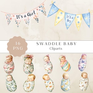 Clipart di fasciatura per neonati, grafica per neonati, illustrazioni di neonati carini, arte digitale per baby shower, adorabili illustrazioni di neonati, design PNG