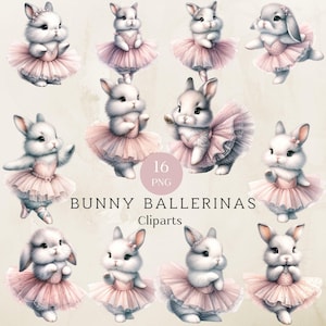 Aquarell Ballerina Bunny Clipart, Bunny Ballerina Png, Ballett-Hasen im Tutu-Kleid, Tutu-Grafik, tanzender Hase Png Clipart, 300dpi