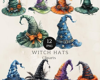 Watercolor Halloween Witch Hat Clipart, Halloween Png Clipart, Halloween Hat Illustration, Witch Hat Art, Witch Hat Png, Scrapbooking