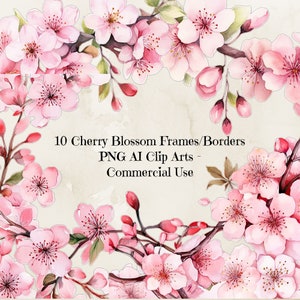 Aquarelle fleurs de cerisier cadre Clipart, Clipart Sakura, Sakura aquarelle Clipart Png, fleurs de cerisier Png, bordure florale, usage Commercial