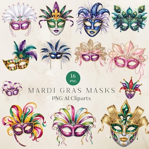 Mardi Gras Maske Clipart Set, Festival Maske Clipart, Maskerade Clipart, Federmaske Sublimation, Fantasy Karneval, Mardi Gras Karneval