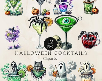 Halloween Cocktail Clipart, Halloween Party Clipart, Halloween Drinks, Spooky Drinks, Watercolor Drinks Png, Party Invitation, Collage Image