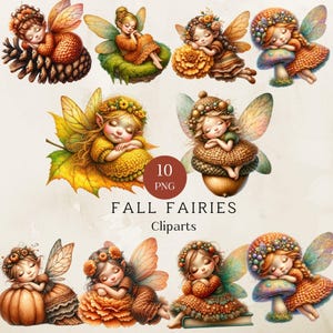 Clipart Png fée automne, pack de cliparts fille fée automne, clipart fée automne, aquarelle automne poupées ailées, Illustrations automne, 300dpi